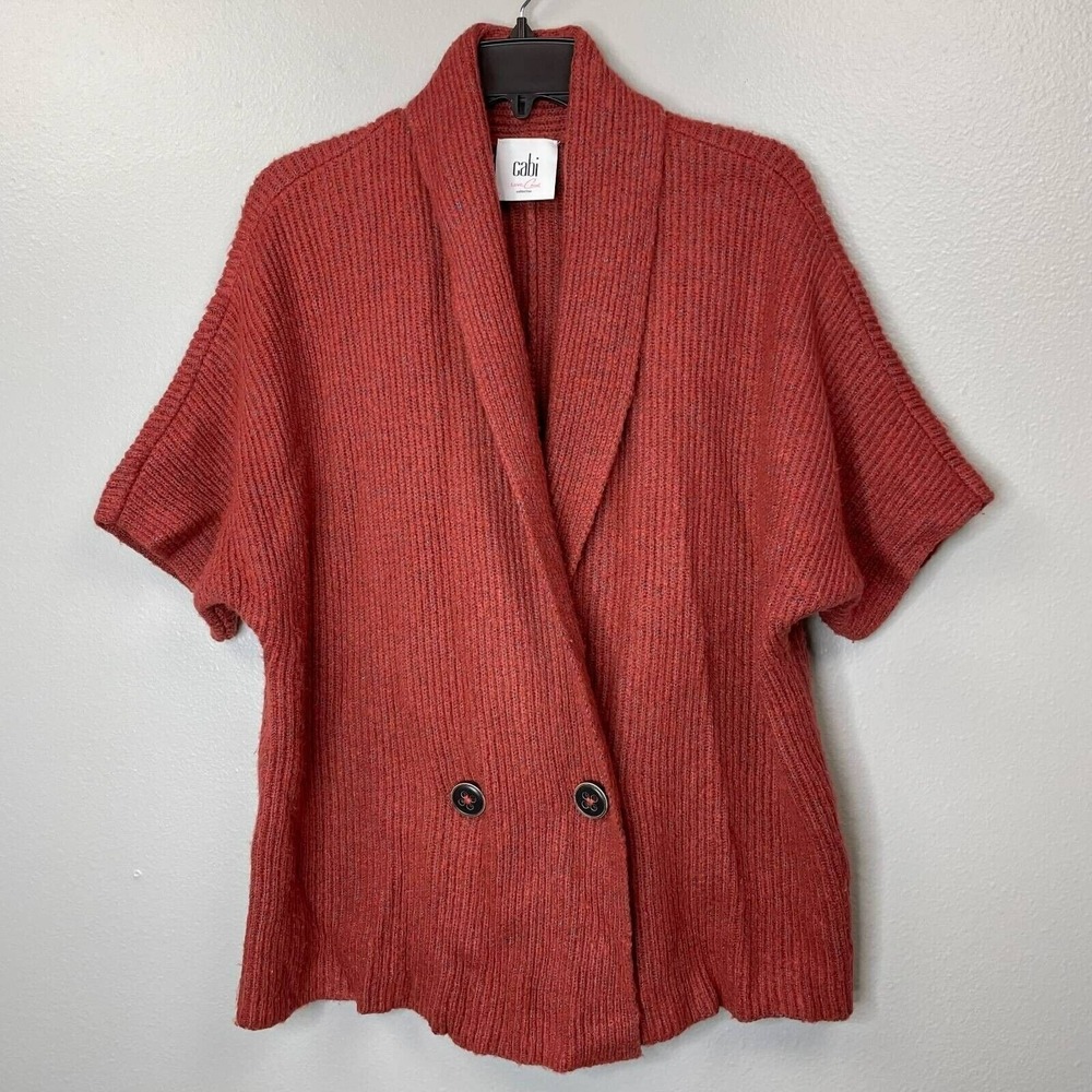 Cabi Love Carol Rosewood Cardigan Sweater Womens Small Orange Short Sleeve Knit